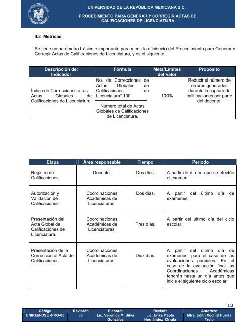 UNIREM-DSE-PRO-05 PROC. PARA CORREGIR ACTA DE CALIFICACIONES LICENCIATURA Rvs