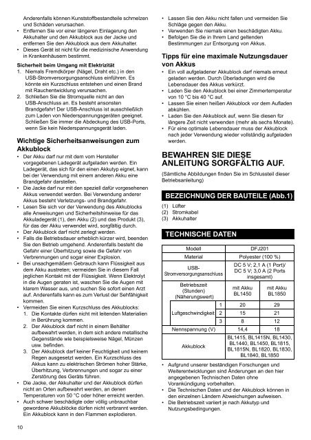 Makita GIACCA VENTILATA 18V POLYESTERE - DFJ201Z - Manuale Istruzioni