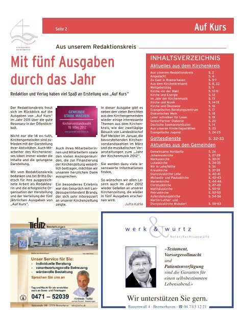 Auf Kurs_Ausgabe Februar 2012 - Kirchenjournal »Auf Kurs