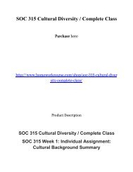 SOC 315 Cultural Diversity  Complete Class