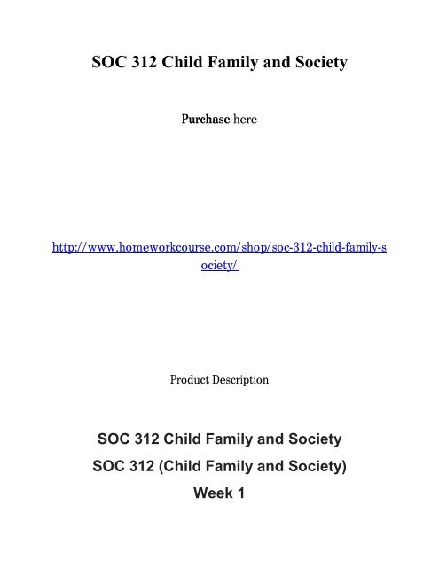 SOC 312 Child Family and Society