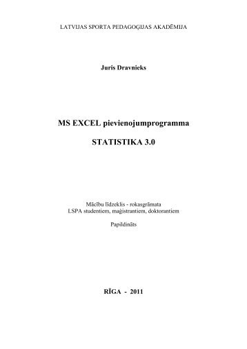 MS EXCEL pievienojumprogramma STATISTIKA 3.0