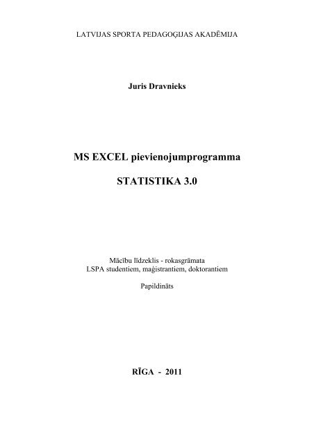 MS EXCEL pievienojumprogramma STATISTIKA 3.0