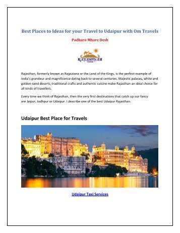 Best Places to Ideas for your Travel to Udaipur with Om Travels