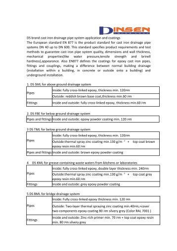 Dinsen Impex Corp-  EN877 SML KML TML BML cast iron pipe
