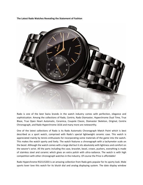 The Latest Rado Watches Revealing the Statement of Fashion