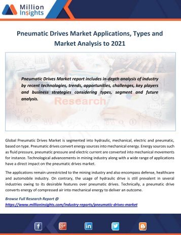 Pneumatic Drives Market Applications, Types and Market Analysis to 2021