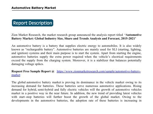 Automotive Battery Market: Global Industry Share, Segments & Key Drivers, 2021