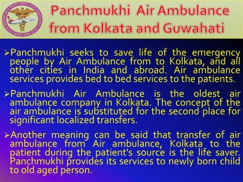 Get World Class Air Ambulance Service from Kolkata and Guwahati