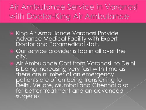 King Air Ambulance  Service in Varanasi with Doctor Facility