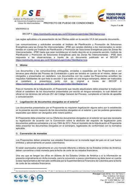 PROYECTO PLIEGO DE CONDICIONES - IPSE-TIC-LP 07-2017