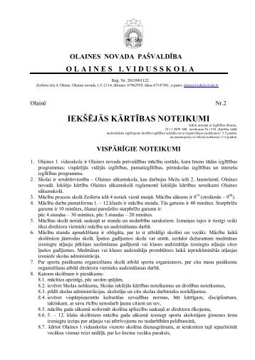 IEKŠĒJĀS KĀRTĪBAS NOTEIKUMI - Olaines 1. vidusskola