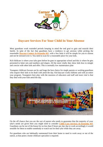 Daycare Services For Your Child In Your Absense