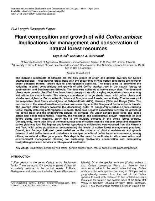 Plant composition and growth of wild Coffea arabica: Implications for ...