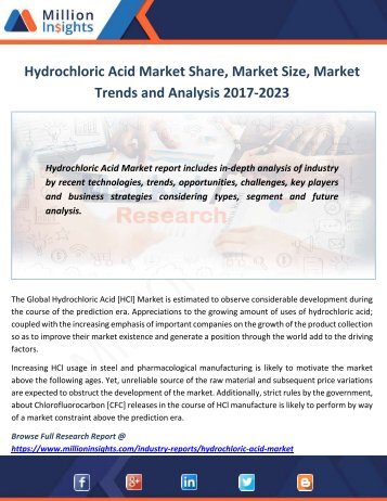 Hydrochloric Acid Market Share, Market Size, Market Trends and Analysis 2017-2023