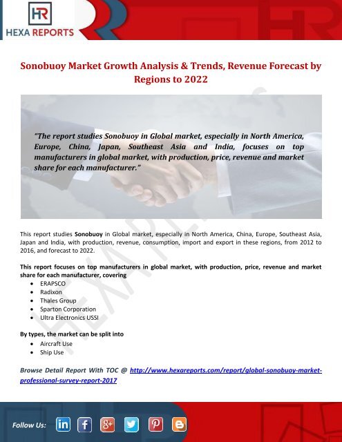 Sonobuoy Market Growth Analysis &amp; Trends, Revenue Forecast by Regions to 2022