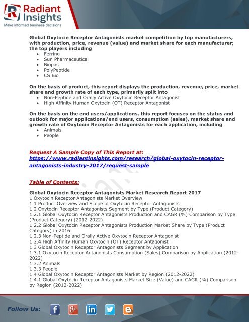 Oxytocin Receptor Antagonists Industry Size,Growth And Forecast Report 2017 By Radiant Insights,Inc