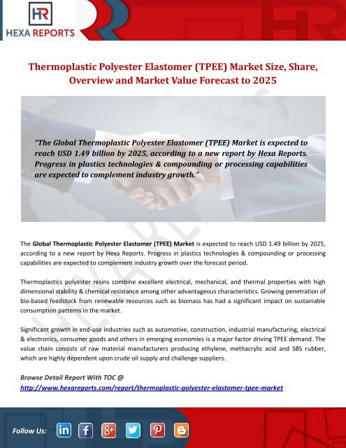 Thermoplastic Polyester Elastomer (TPEE) Market Size, Share, Overview and Market Value Forecast to 2025