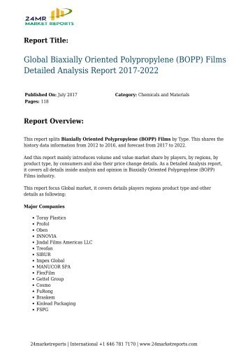 Biaxially Oriented Polypropylene (BOPP) Films Detailed Analysis Report 2017-2022