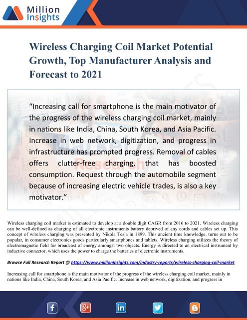 Wireless Charging Coil Market Potential Growth, Top Manufacturer Analysis and Forecast to 2021