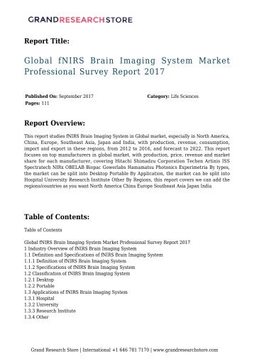 Global fNIRS Brain Imaging System Market Professional Survey Report 2017