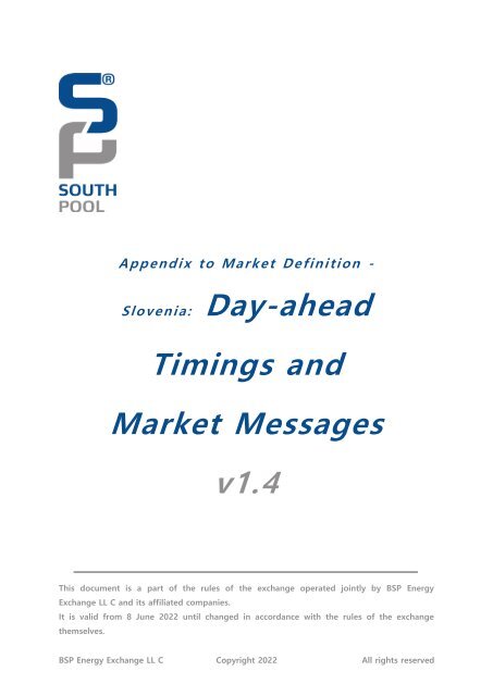 Day ahead Timings and Market Messages