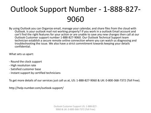 Outlook Customer Support Toll-free Number - 1-888-827-9060