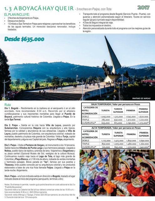 BOYACÁ - Programas Recomendados 2017 - Paipa Tours