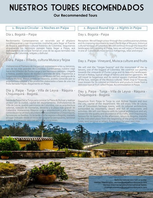 Brochure Destino BOYACÁ 2017 - My Trip Colombia - Paipa Tours