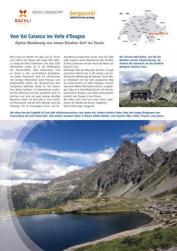 Tourentipp 09.2017 - Vom Val Calanca ins Valle d’Osogna