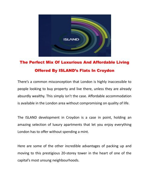 The Perfect Mix Of Luxurious And Affordable Living Offered By ISLAND’s Flats In Croydon
