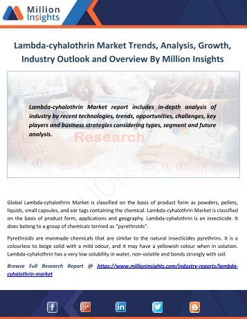 Lambda-cyhalothrin Market Trends, Analysis, Growth, Industry Outlook and Overview By Million Insights