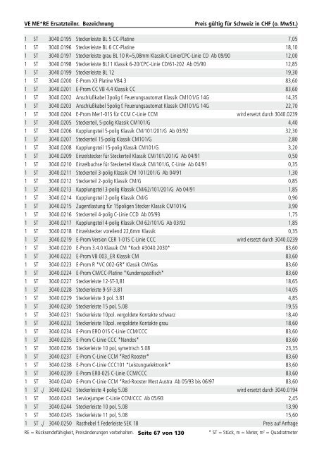 Serviceteil-Preisliste - Rational