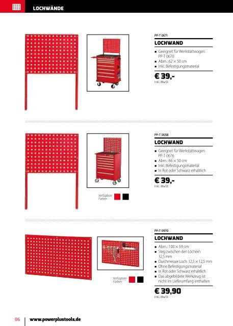 Powerplustools Katalog Werkstattwagen - Werkzeugkiste - Werkzeug - Lochwände