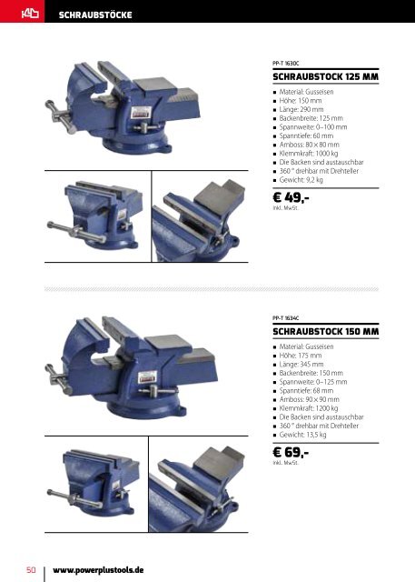 Powerplustools Katalog Werkstatt Set - Werkbänke - Werkstatteinrichtung - Schraubstöcke