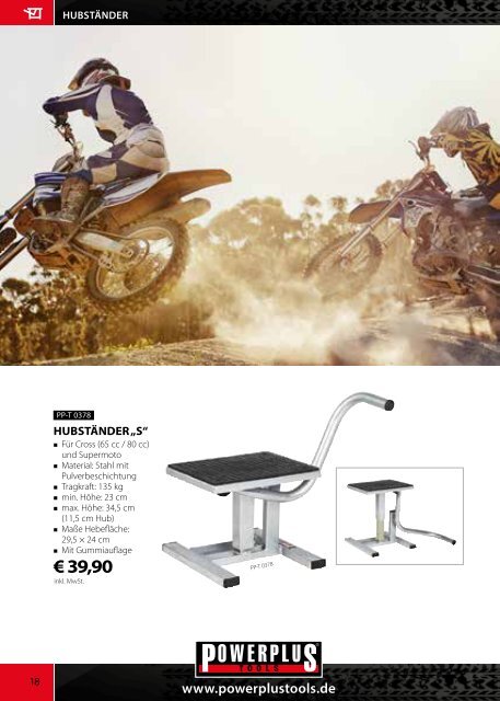 Powerplustools Katalog Motorradhebebühne - Fahrradaufbewahrung