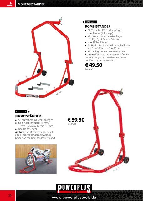 Powerplustools Katalog Motorradhebebühne - Fahrradaufbewahrung