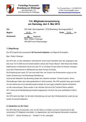 114. Mitgliederversammlung am Samstag, den 5. Mai 2012