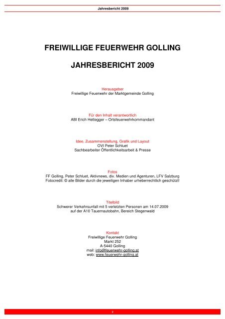 Jahresbericht für das Jahr 2009 - Freiwillige Feuerwehr Golling