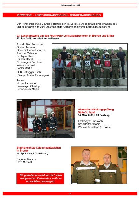 Jahresbericht für das Jahr 2009 - Freiwillige Feuerwehr Golling