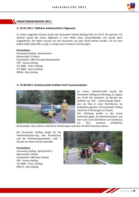 Download Jahresbericht 2011 - Freiwillige Feuerwehr Golling