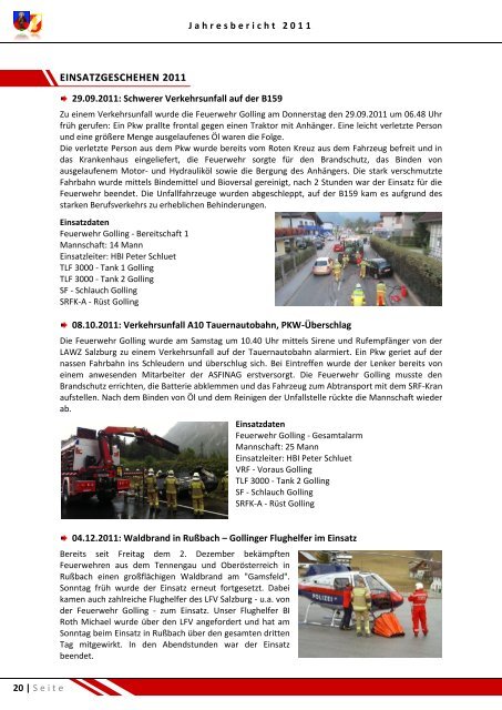 Download Jahresbericht 2011 - Freiwillige Feuerwehr Golling