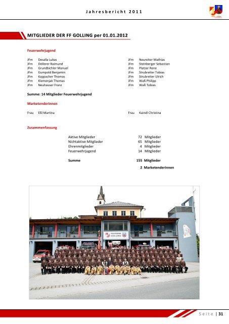 Download Jahresbericht 2011 - Freiwillige Feuerwehr Golling