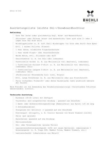 Baechliontour Ausrüstungsliste Skihochtour mit Steigeisen