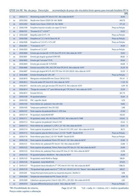 PeÃ§as de reposiÃ§Ã£o â Lista de PreÃ§o Brasil - Rational