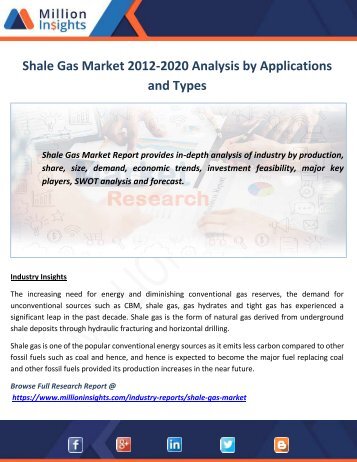 Shale Gas Market 2012-2020 Analysis by Applications and Types