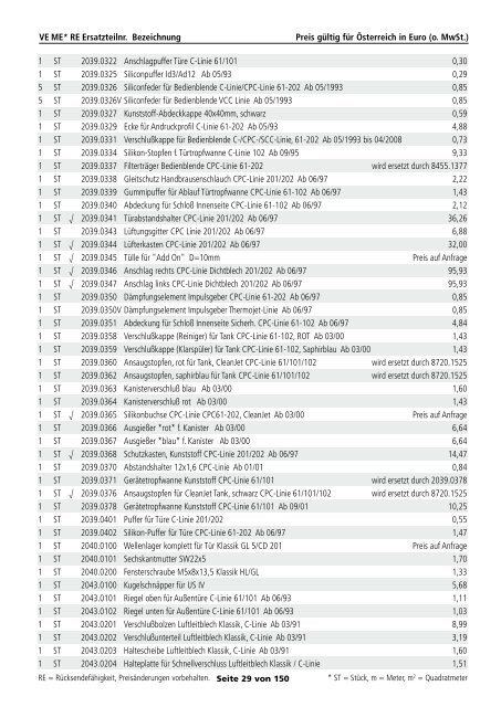 Serviceteil-Preisliste - Rational