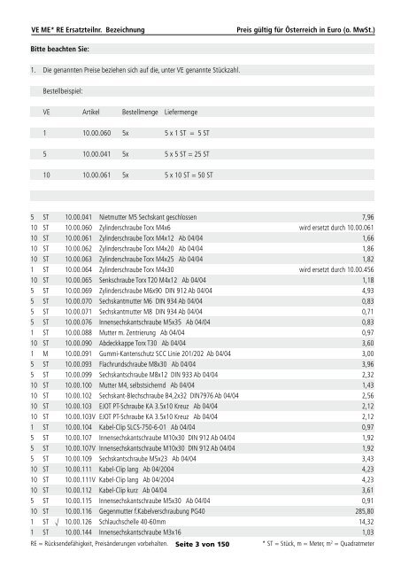 Serviceteil-Preisliste - Rational