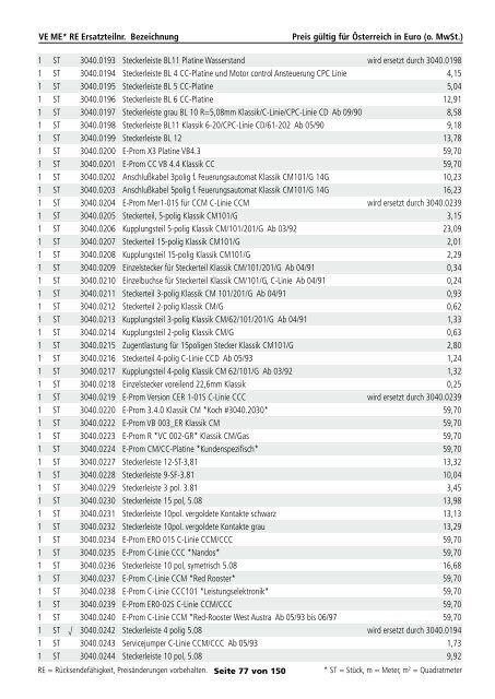 Serviceteil-Preisliste - Rational