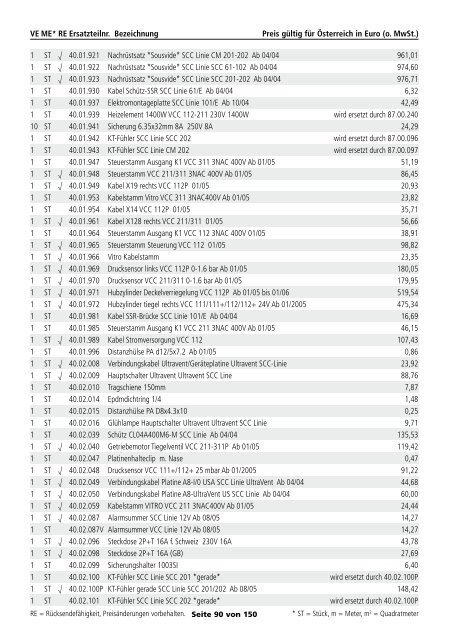 Serviceteil-Preisliste - Rational